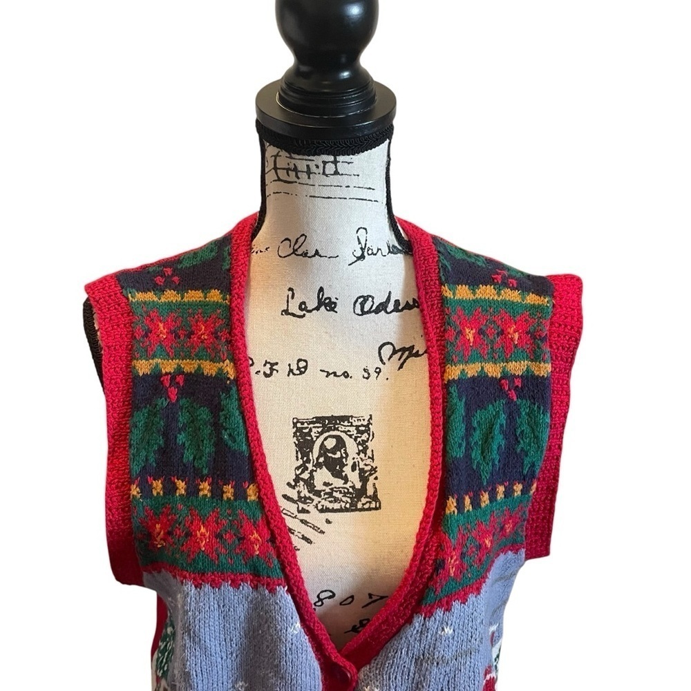 Talbots Christmas Sweater Knit Vest Red Green Size Medium Winter Holiday Novelty - Picture 2 of 10